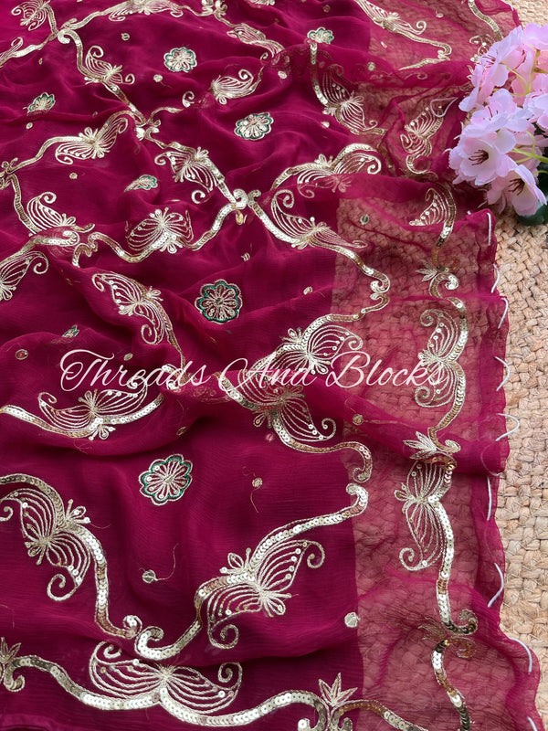 Wine Vintage Heavy Jaal Saree