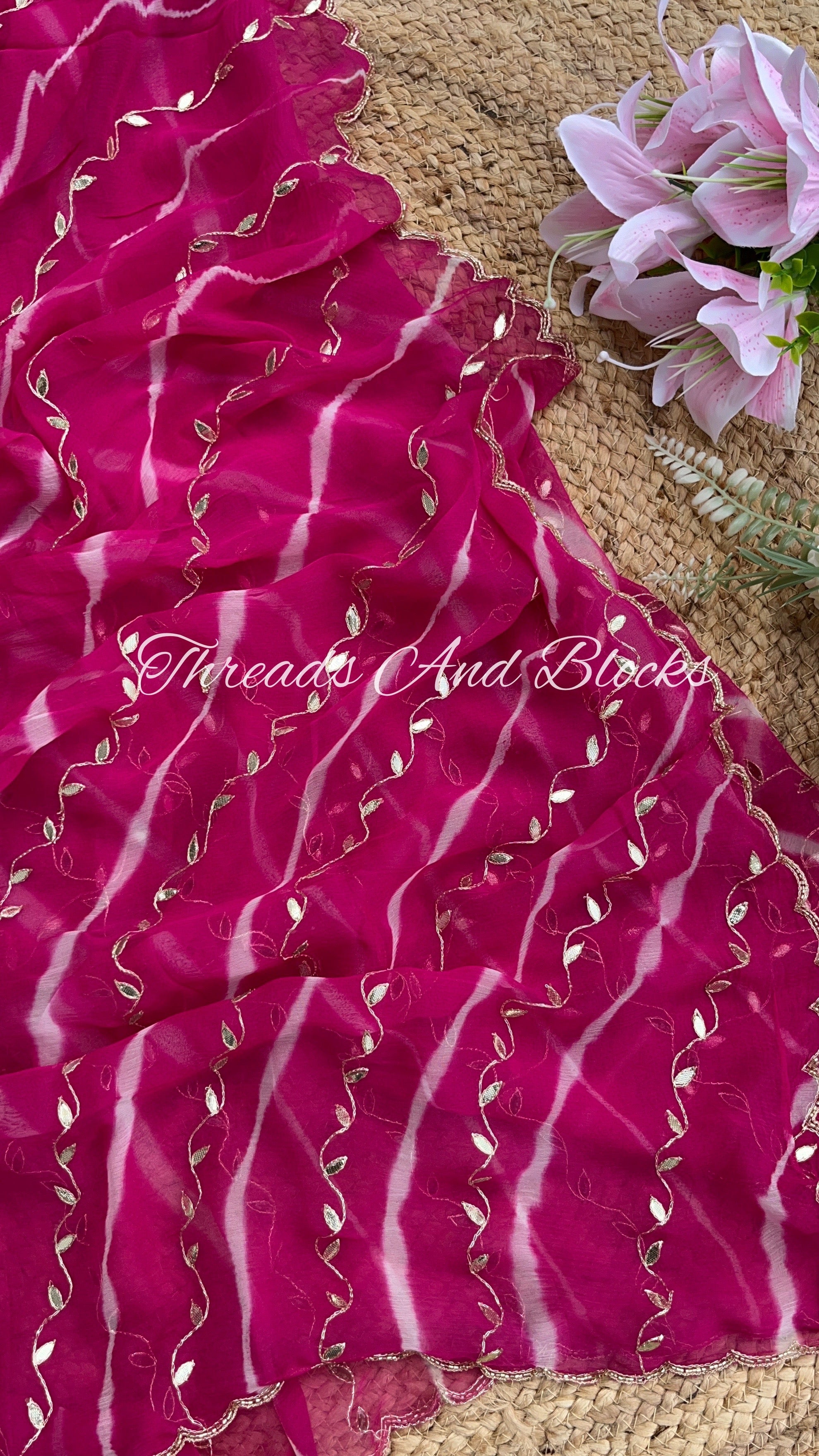 Teej Pink Leheriya with Gotapatti Work