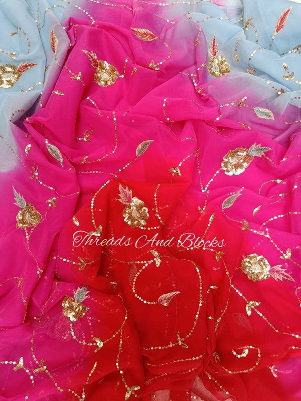 Pink and Grey Floral Jaal Saree