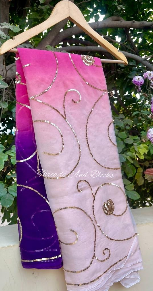 Pink Purple Shaded Jaal Saree