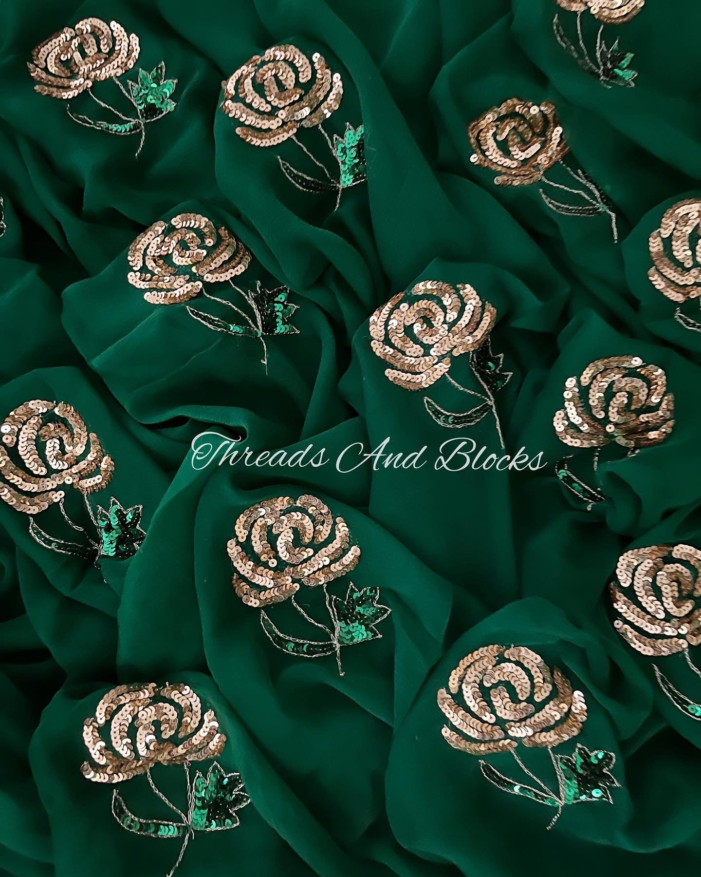 Bottle Green Rose Buta Saree