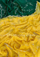 Yellow Jaal Saree with Green Blouse