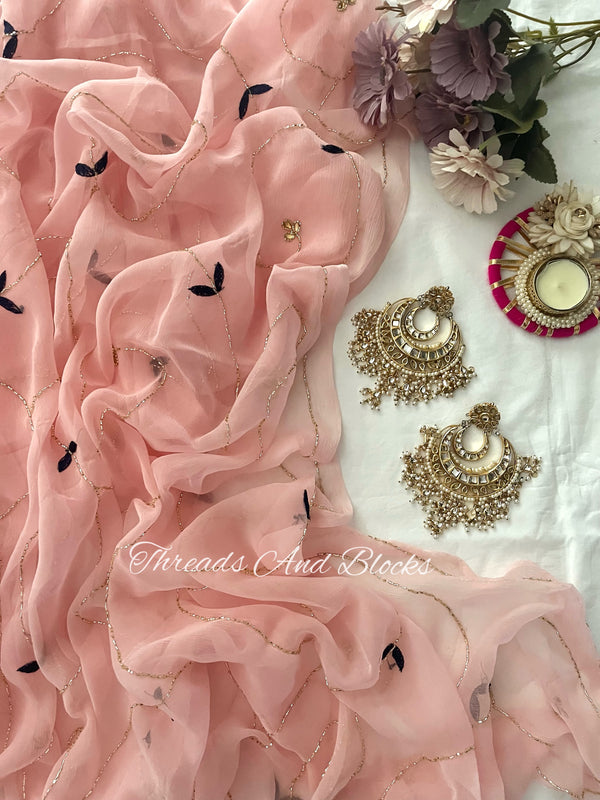 Peachy Pink Resham Patti Jaal Saree