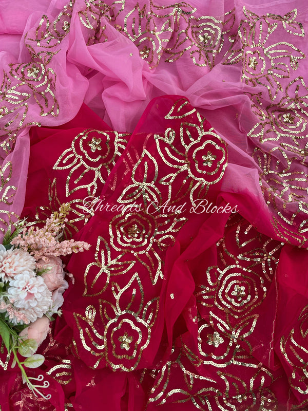 Shaded Pink Rose Border Saree