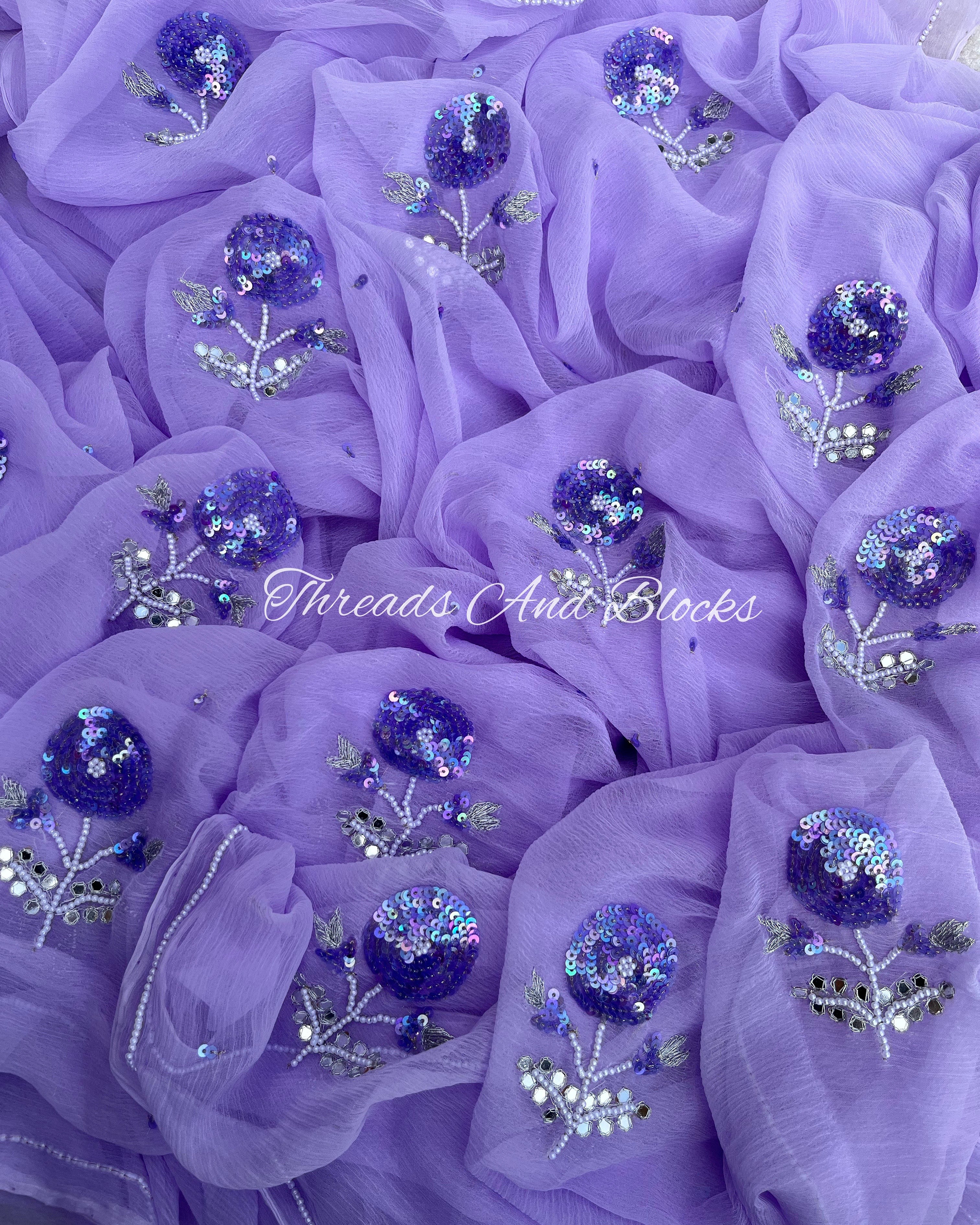 Lavender Sequin Flower Saree