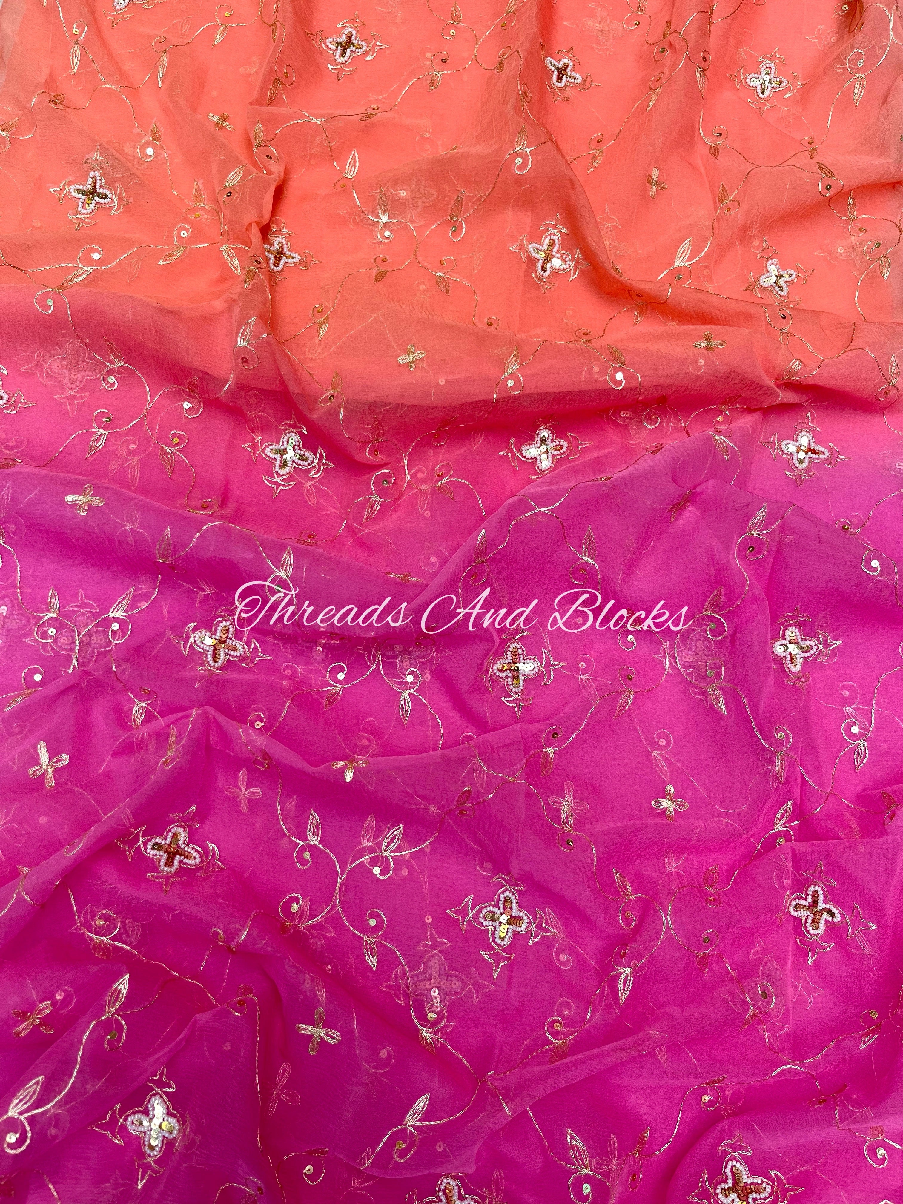 Peach Pink Mughal Jaal Saree