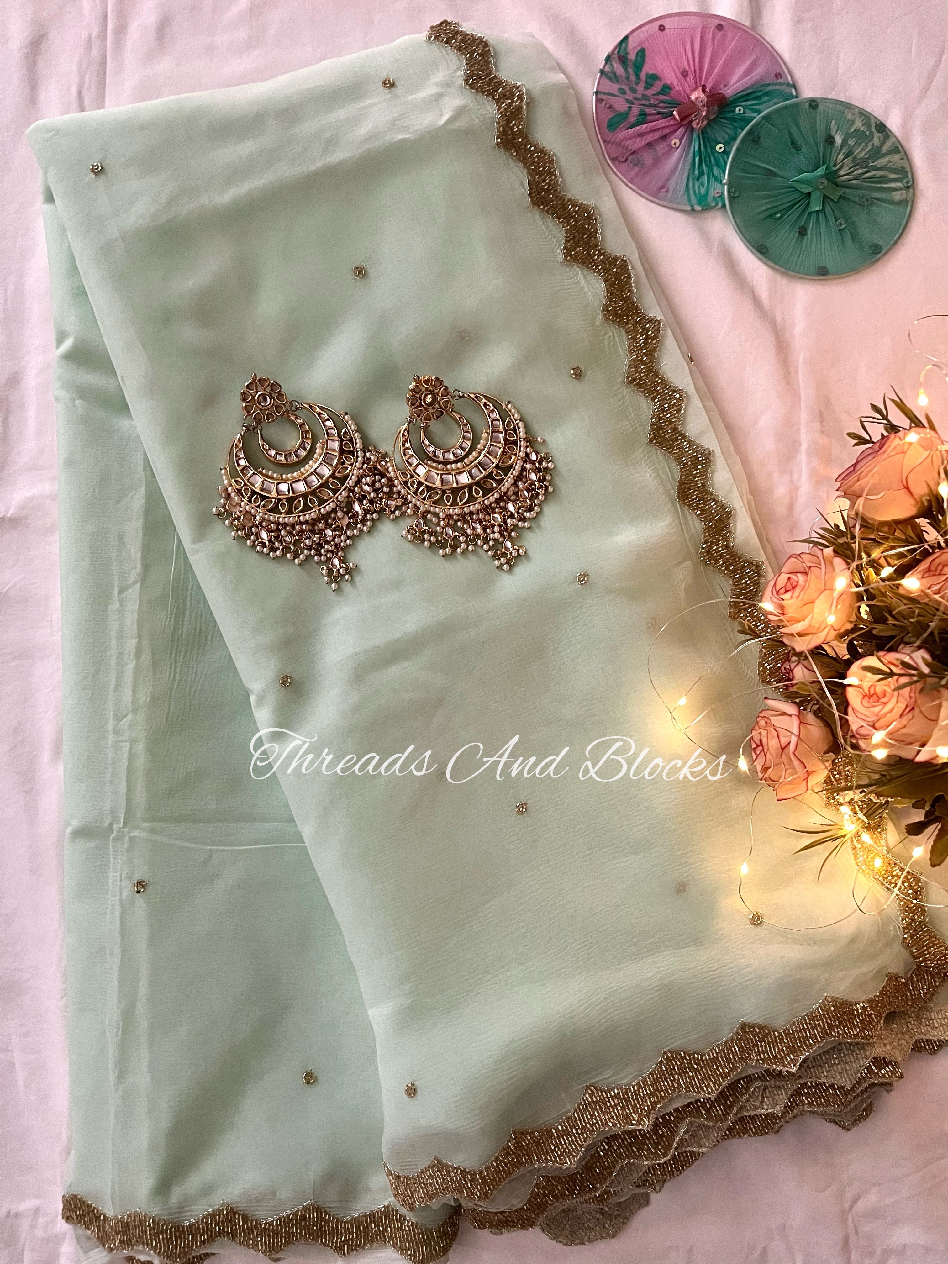 Mint Cutwork Border Saree