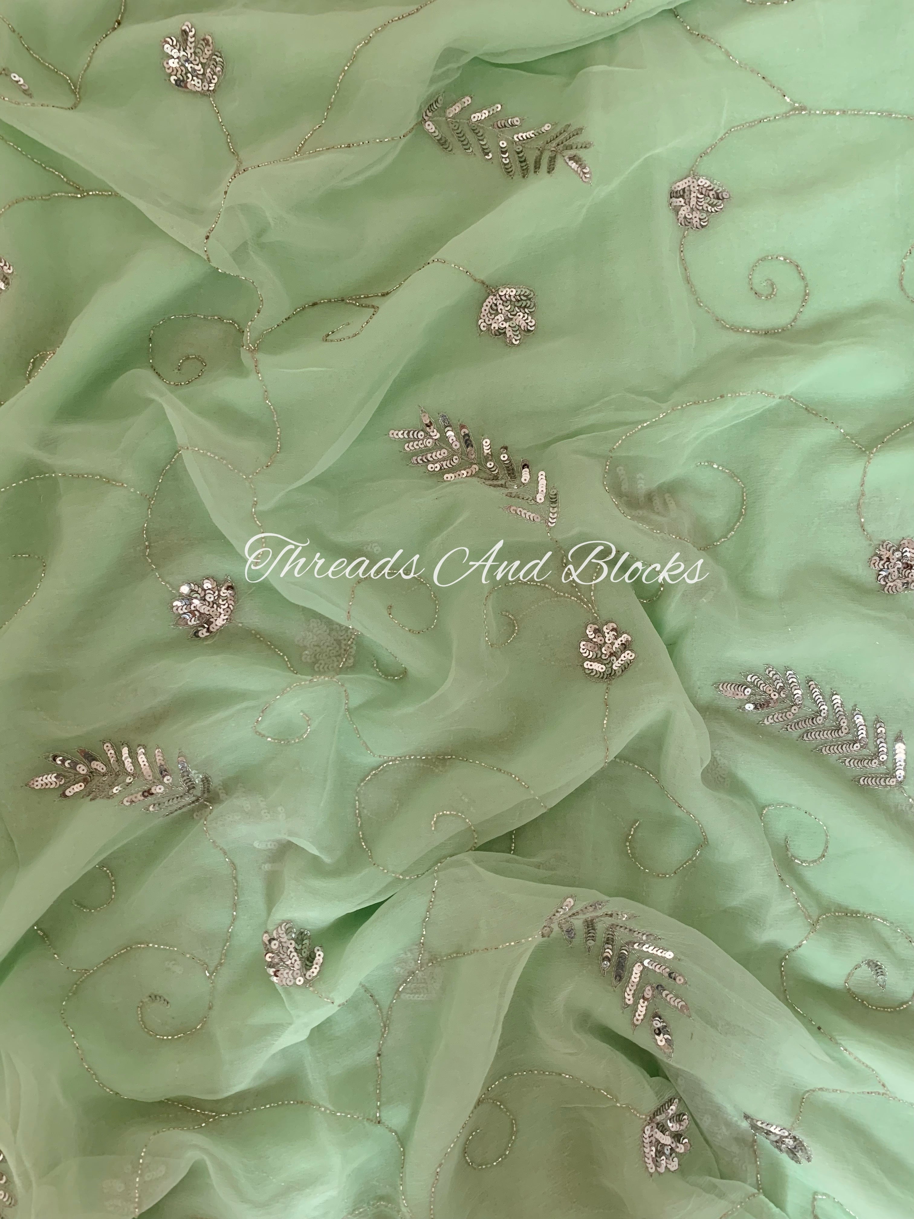 Pistachio Silver Jaal Saree