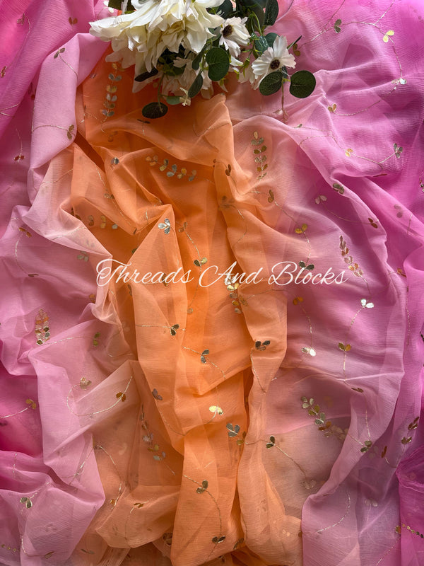 Pink Peach Gotapatti Jaal Saree