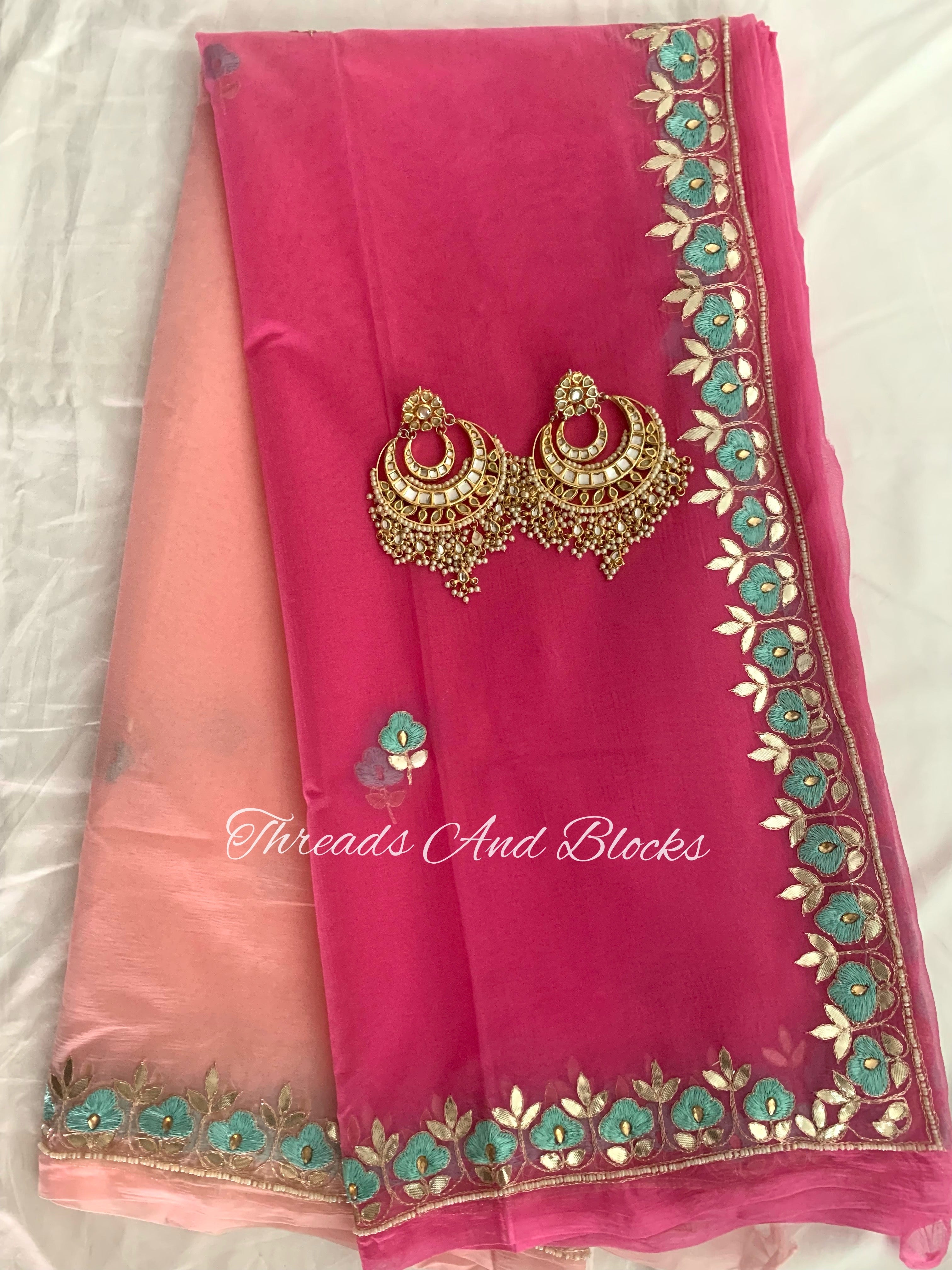 Peachy Pink Floral Border Saree