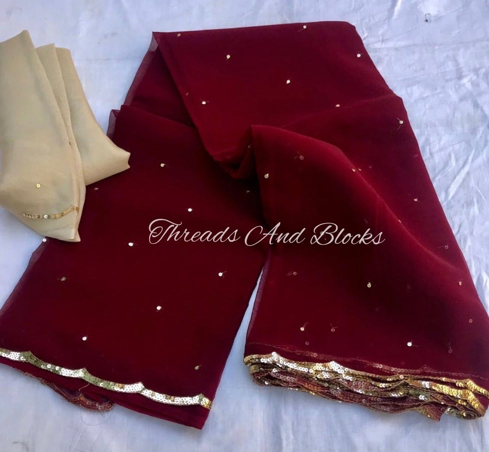 Mahogany Scallop Border Saree