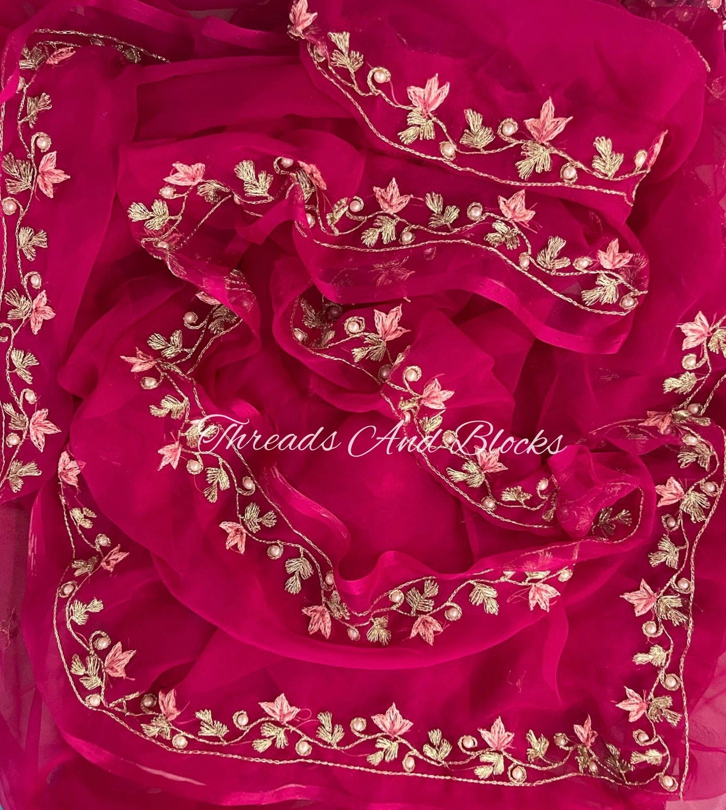 Rani Pink Resham Pearl Border Saree