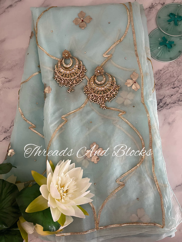 Powder Blue Gota Jaal Saree