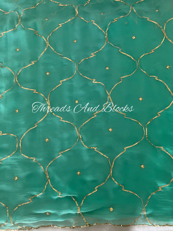 Firozi Gota Jaal Saree with Cutwork Border