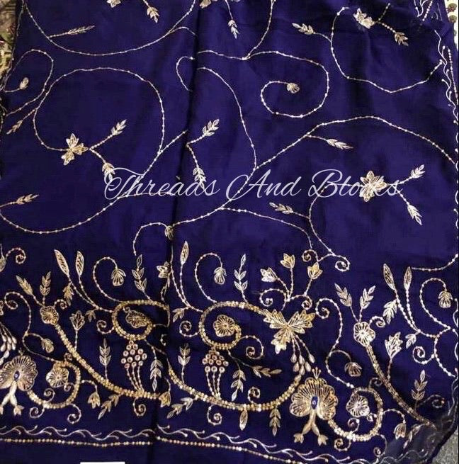 Deep Blue Vintage Jaal Saree