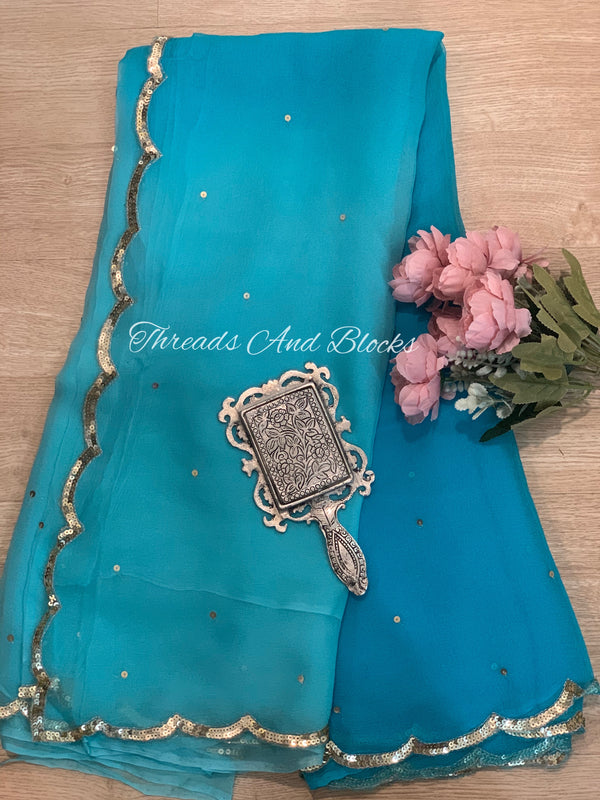 Shaded Blue Scallop Border Saree