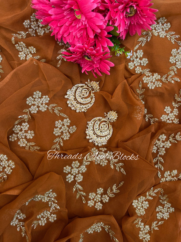 Muddy Brown Cut Daana Saree