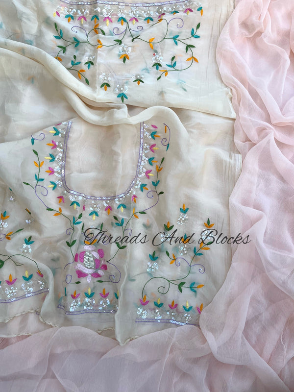 Concept Blouse with Chiffon Saree - Powder Pink