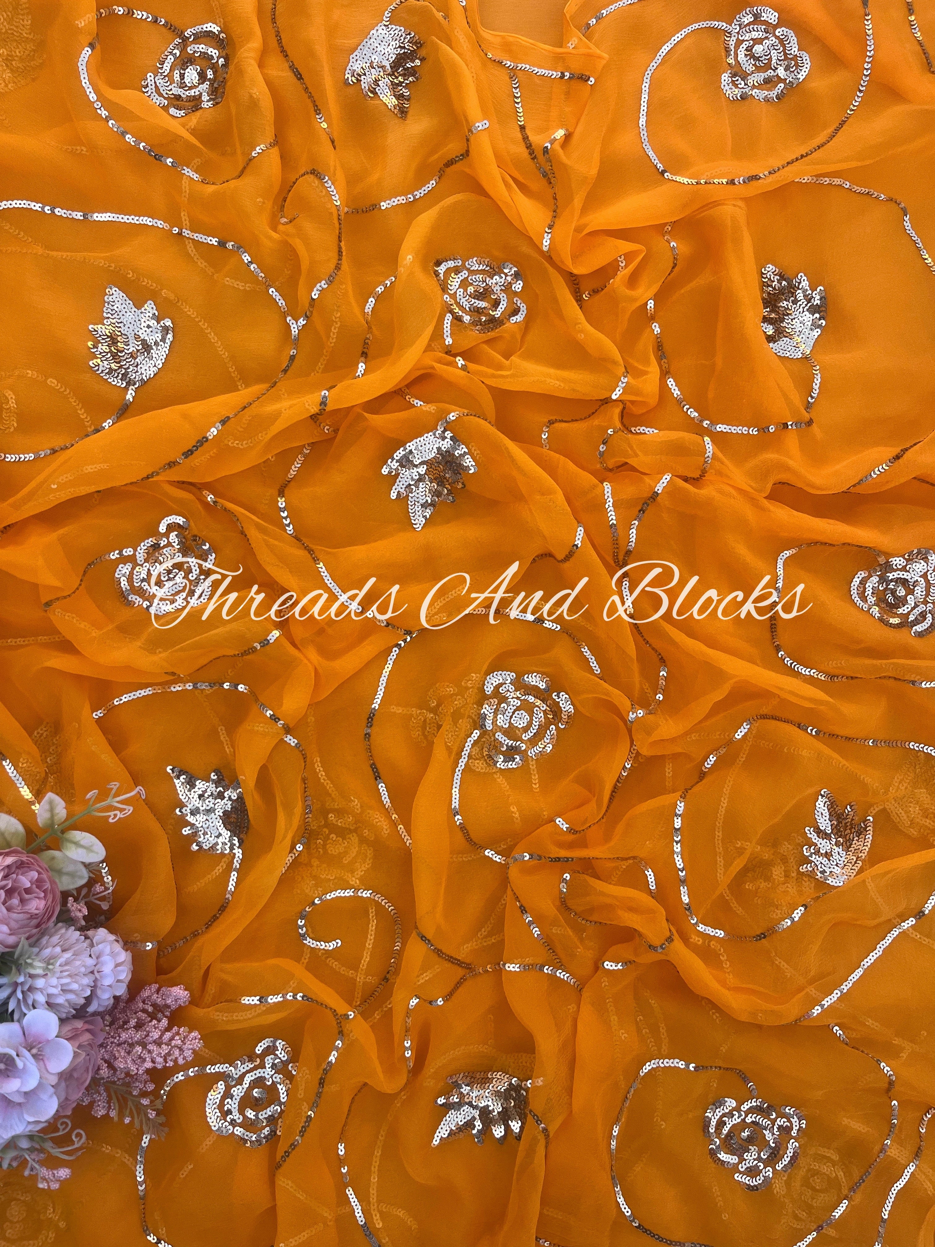 Mango Yellow Rose Valley Jaal Saree