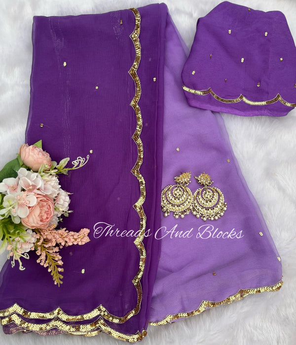 Shaded Purple Scallop Border Saree