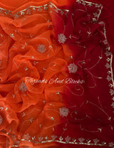 Orange Red Vintage Floral Jaal Saree