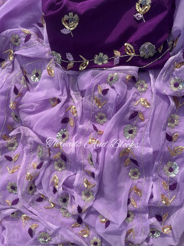 Lavender Floral Border Saree