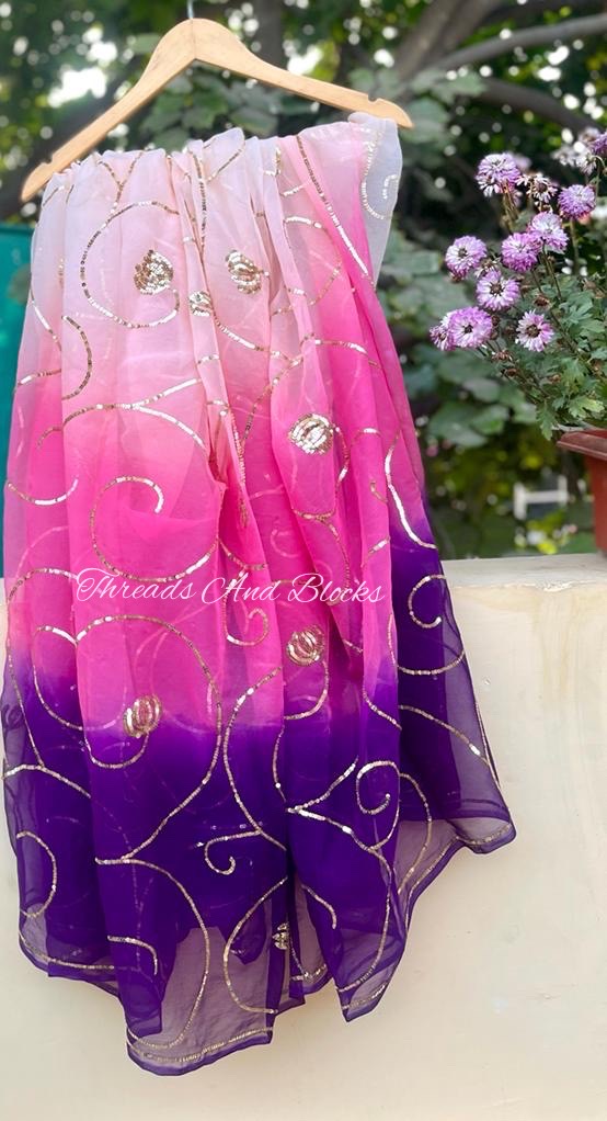 Pink Purple Shaded Jaal Saree