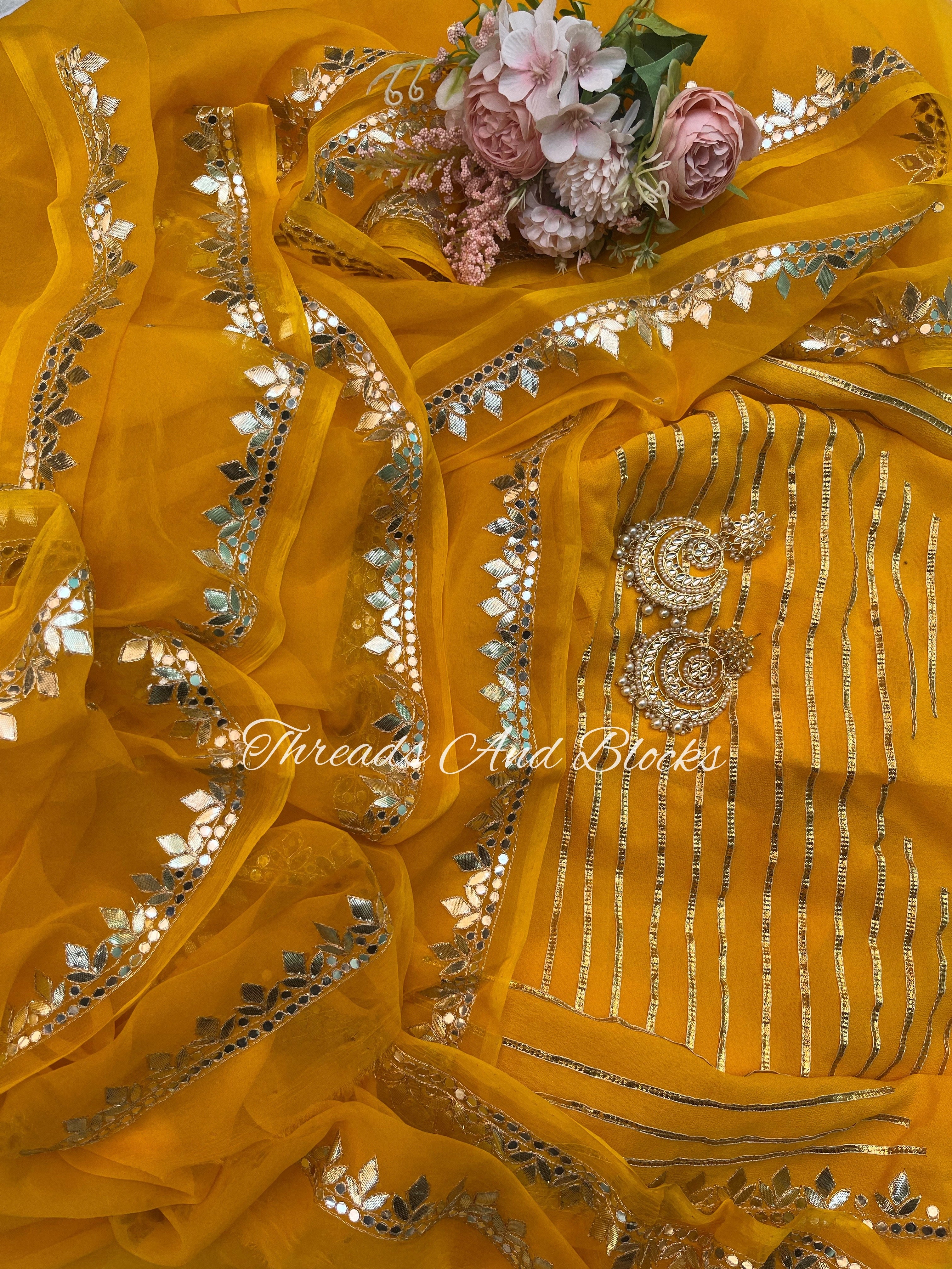 Mango Yellow Gotapatti Saree