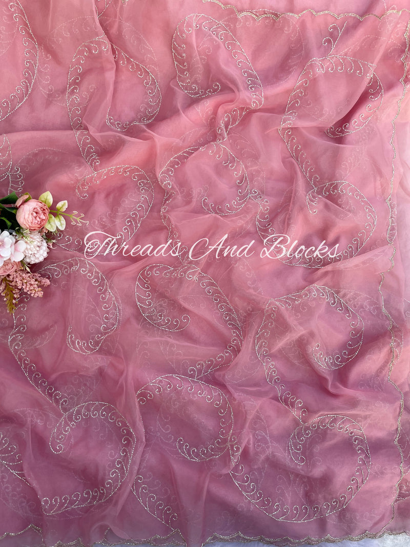 Soft Rose Pink Jaal Saree