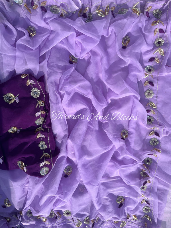 Lavender Floral Border Saree