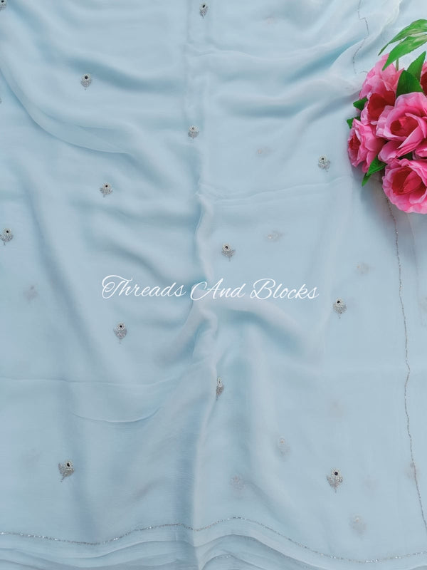 Sky Blue Pearl Saree