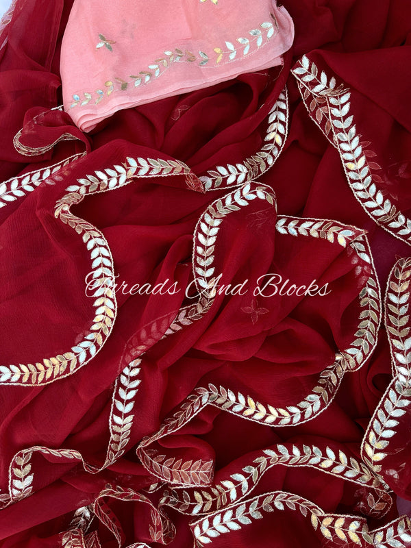 Marsala Gotapatti Scalloped Border Saree