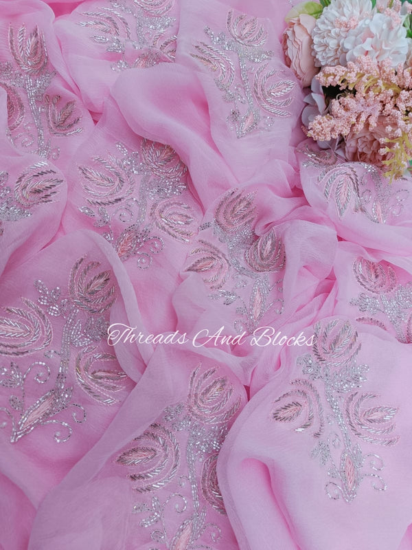 Pink Tulip Bouquet Saree