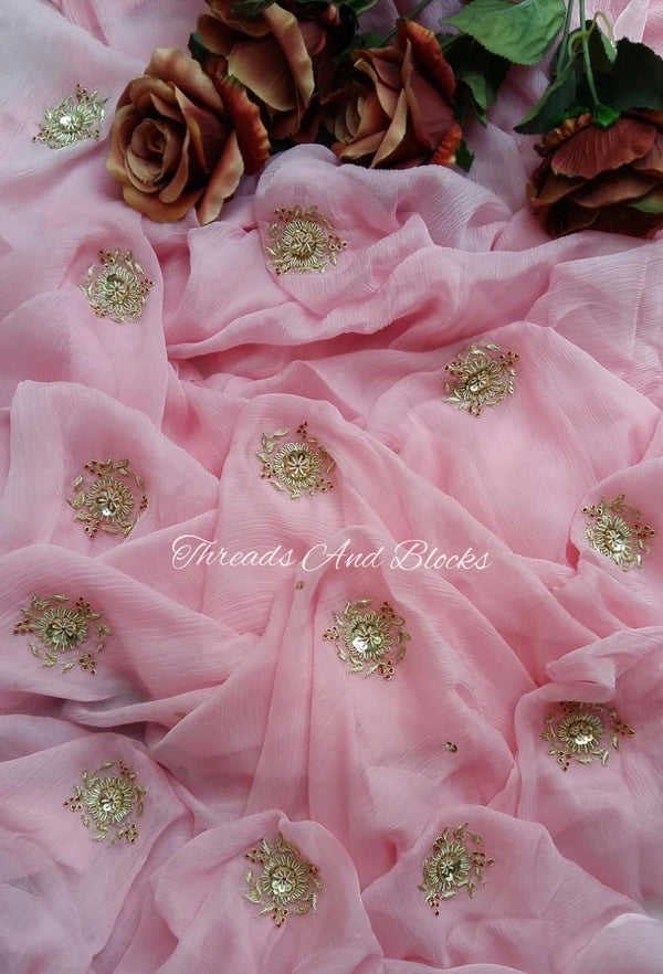 Pink Zari Floral Buta Saree