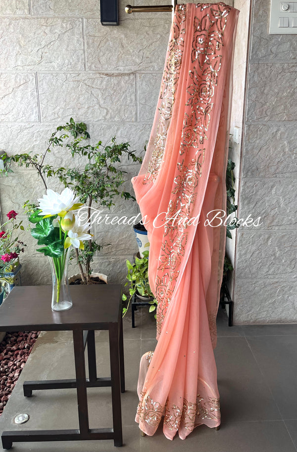 Dusty Pink Rose Border Saree