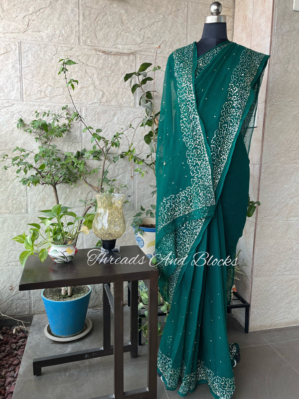 NAZREEN Sequin Mesh Border Saree