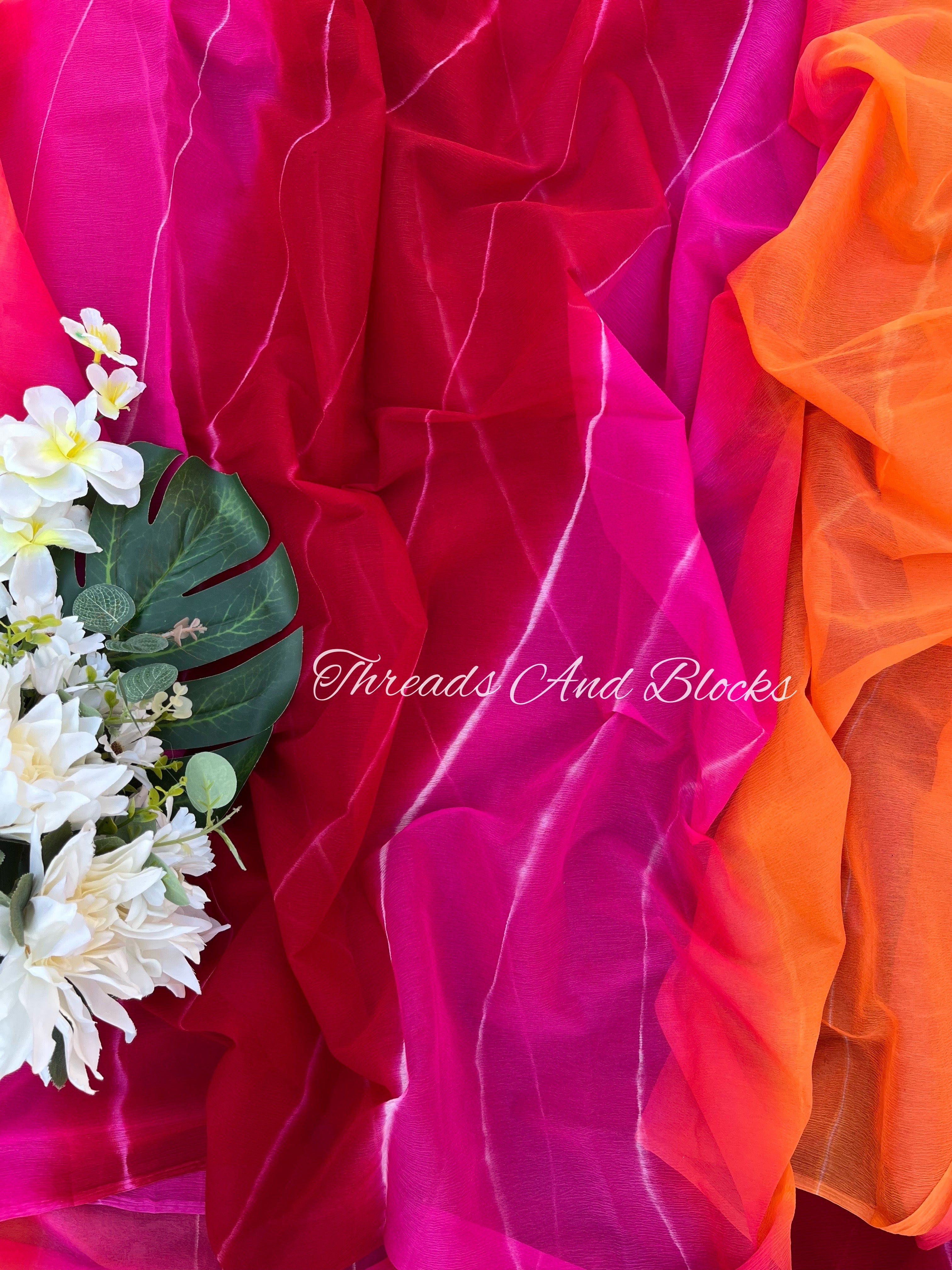 Red Rani Orange Leheriya Saree