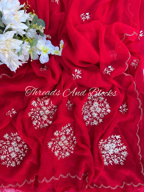 Red Floral Bunch Saree