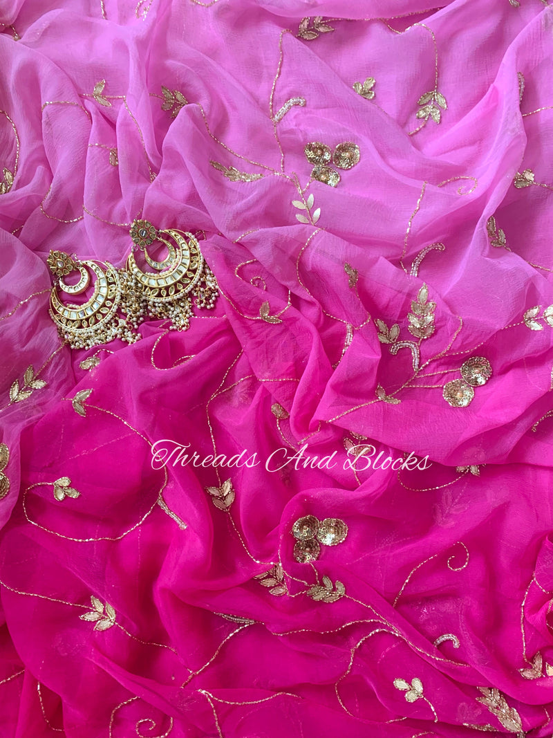 Ombré Pink Floral Jaal Saree